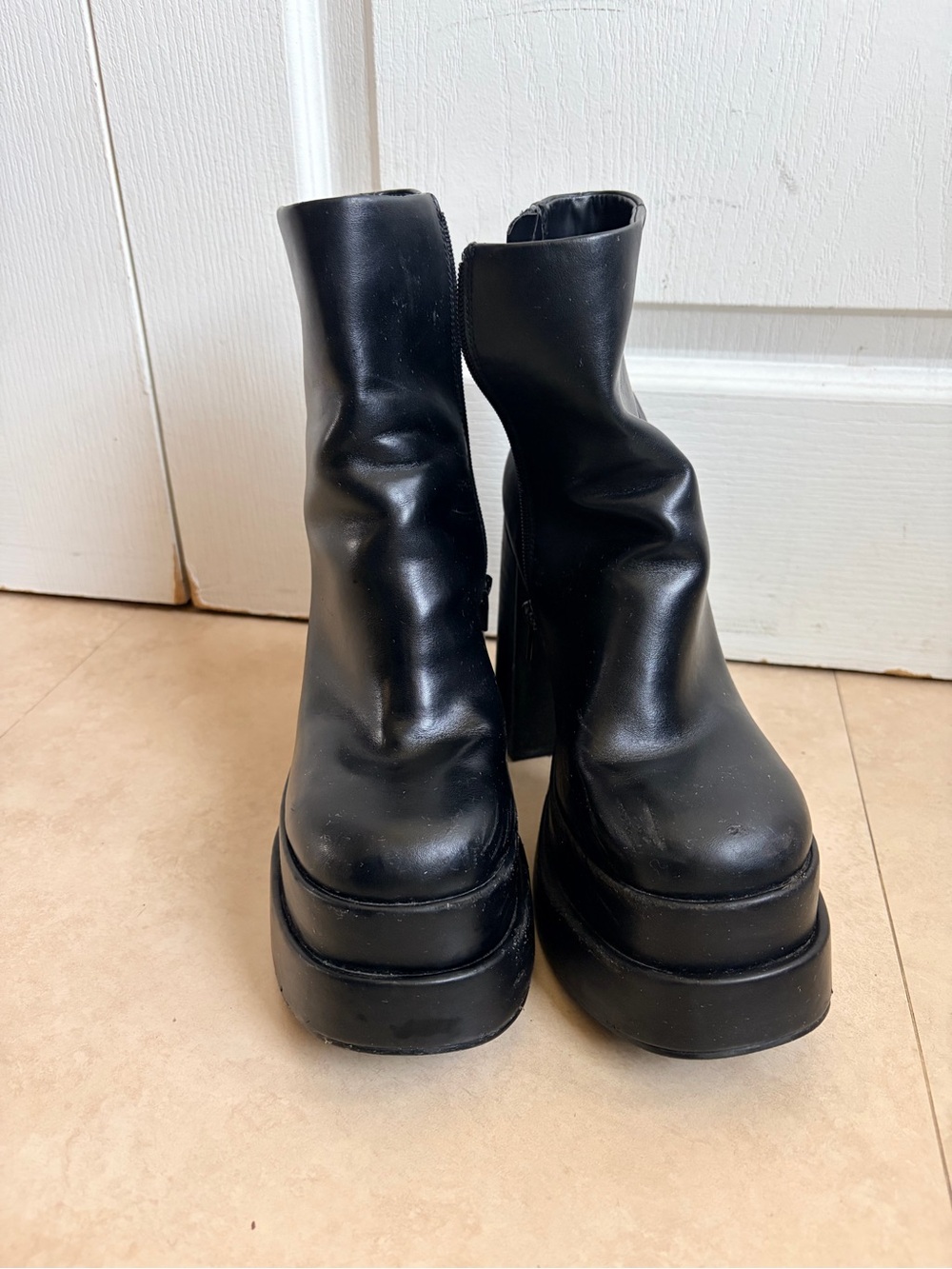 Black Platform Block Heel Ankle Boots - Picture 2 of 7